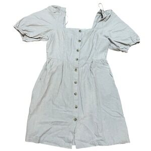 Old Navy Women's Large Tall Tan‎ Button Front Puff Sleeve Milkmaid Dress NWT